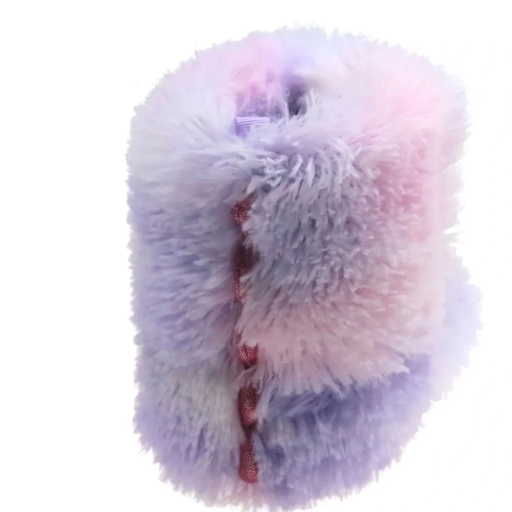 Wonder Nation Girls' Plush Pastel rainbow claw foot  Slippers - Size 5-6